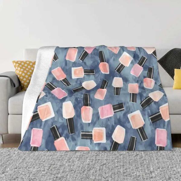 Nail Polish Blanket 3D Printed Soft Flannel Fleece Warm Pink Blue Manicurist Throw Blankets for Home Bedroom Couch QuiltXJ240813