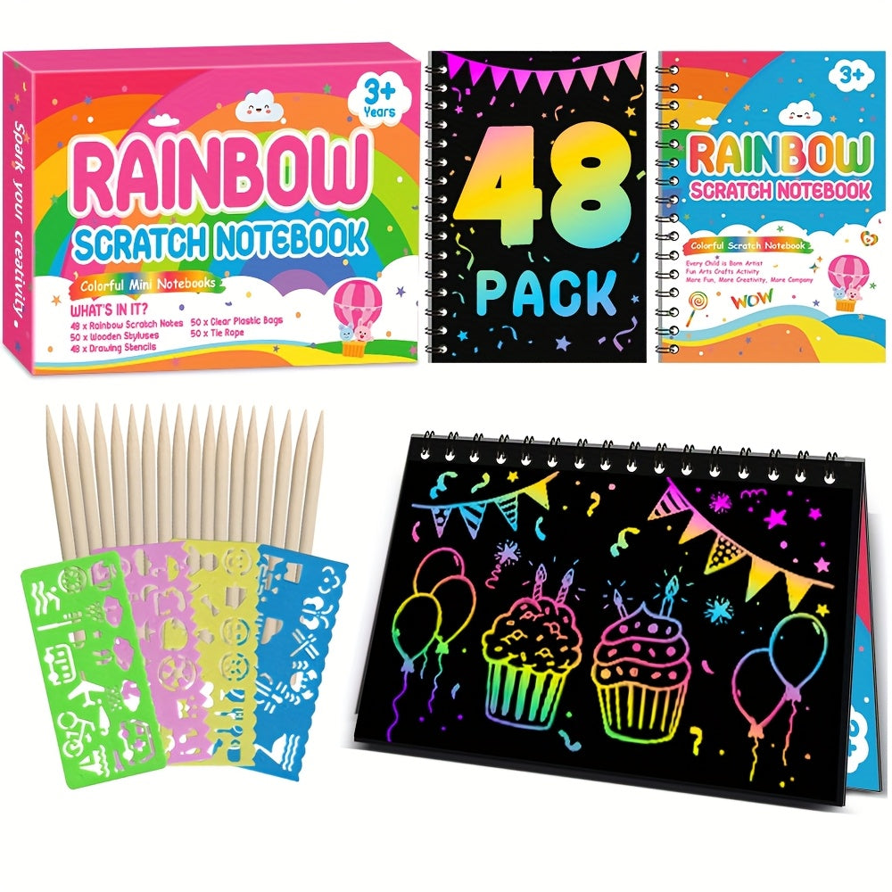 TEMU Kids 48pack Kids Party Gift Set - Pack Scratch Notebook, Craft Doodle Drawing Paper Kit Suitable For Girls Boys Birthday Christmas Easter Gifts