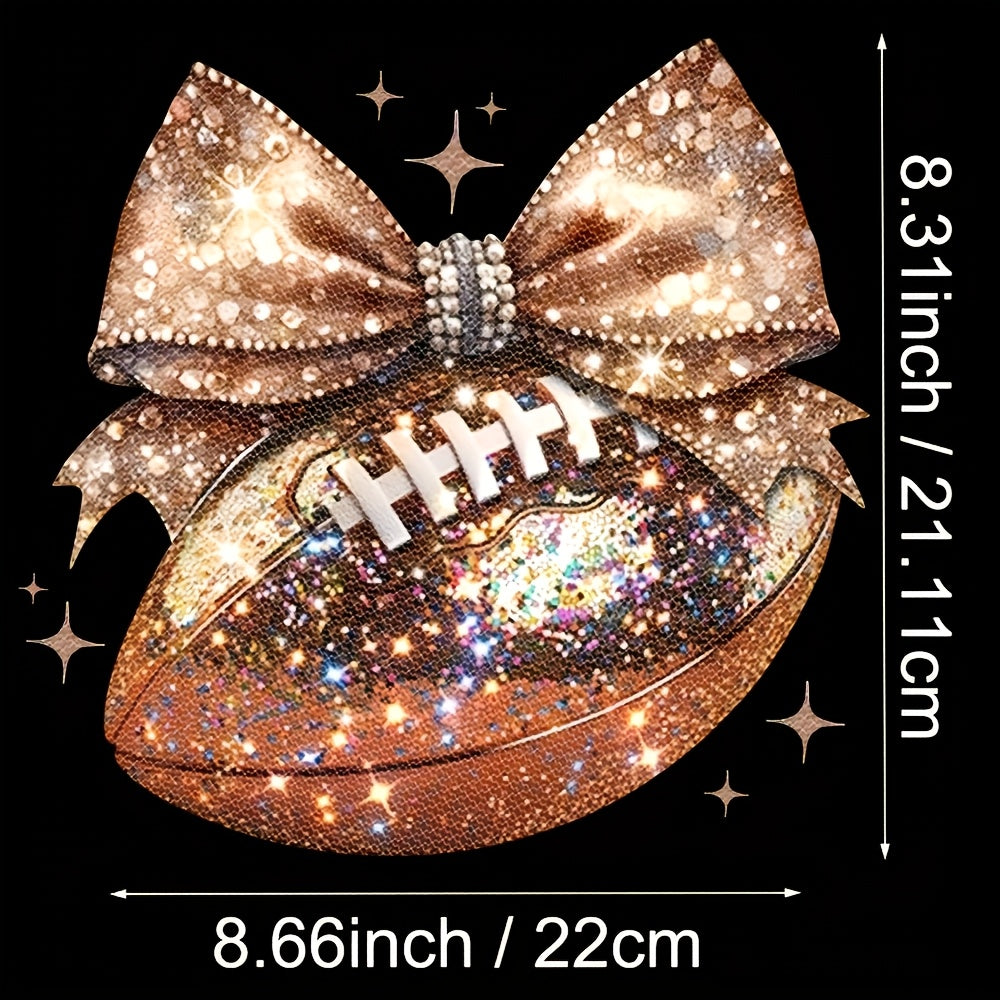 TEMU 4pcs Football Ribbon Bow Heat Transfer Vinyl Stickers, Mixed Color, Durable & Long-lasting, For Diy T-shirts, Sweatshirts, Jeans, Hoodies,