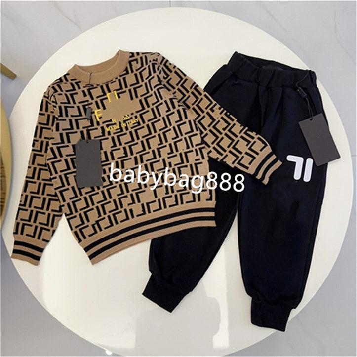 Baby kids sweater set designer kids clothing luxurious classic children&#039;s winter hooded set infant clothing two-piece set size 90-160CM A26