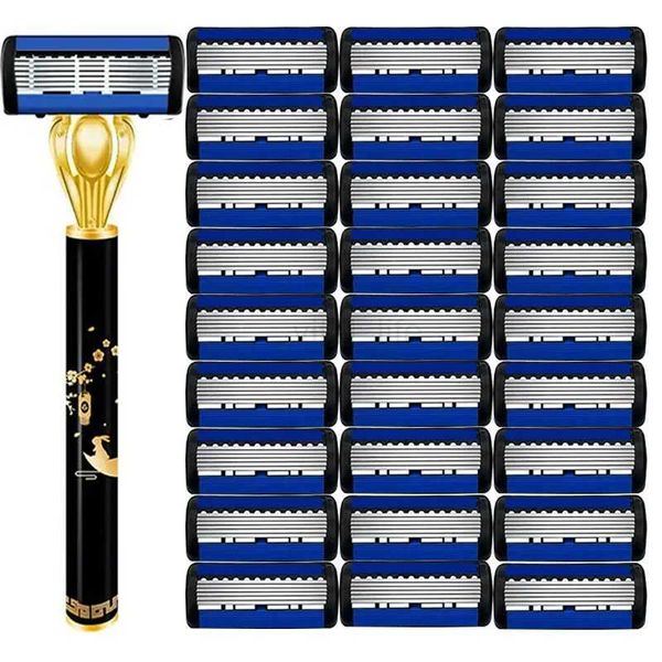 Gold Pattern Razor Classic 6 Layer Safety Razor for Mens Shaving Womens Hair Removal Shaving Blades Manual ShaverCL240718