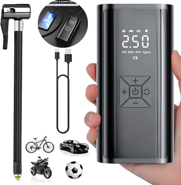 New Tire Iator Portable Air Compressor with Mobile Phone Charging Accurate Pressure LCD Display for Car Motorcycle Bike Ball