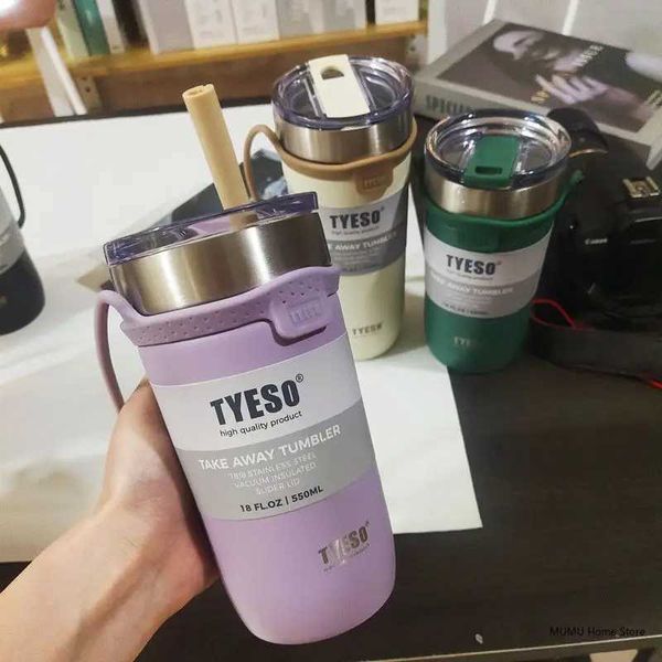Tyeso Thermal Stainless Steel Coffee Mug Car Water Bottle With Straw Vacuum Flask Keeps Cold and Heat Thermal Mug Insulated CupCL240809