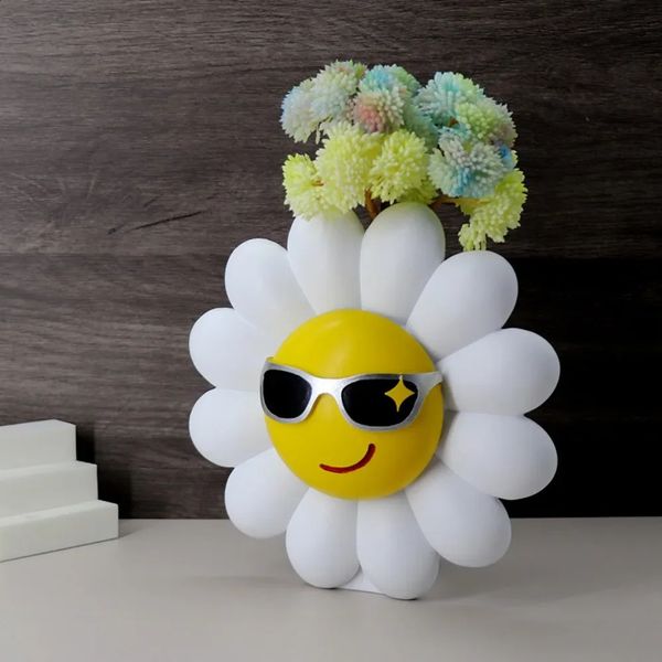 Nordic Sun Flower Decoration Dry Resin Decorative Face Vase Living Room Home 240820