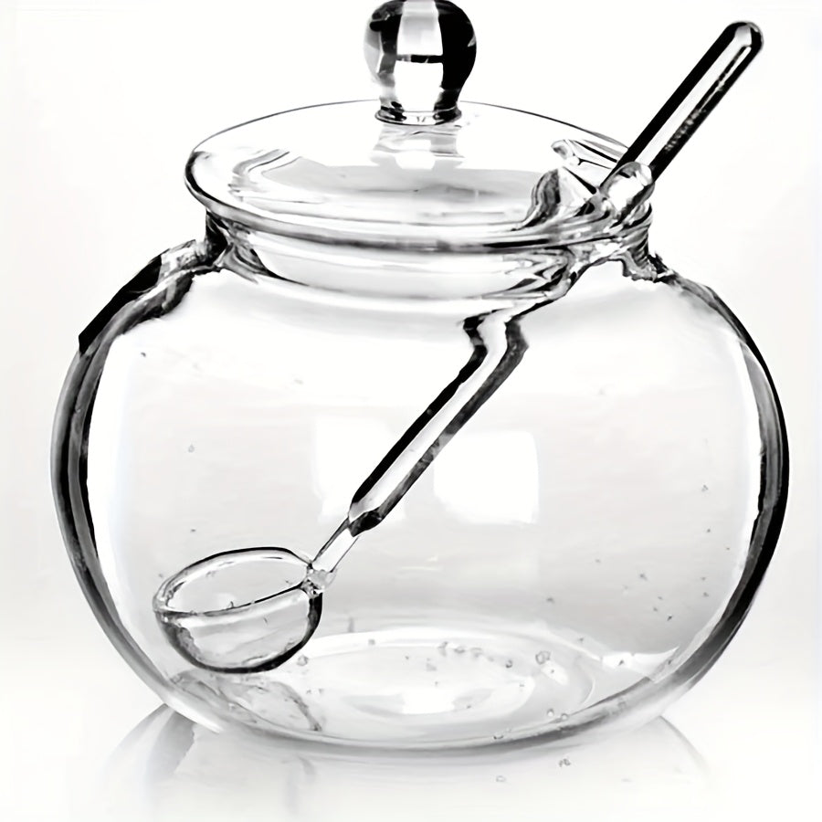 TEMU 8.45oz Clear Glass Sugar Bowl With Spoon - Transparent Kitchen Storage Jar For Spices, Candy, And Cooking, Rust-proof Design, And Outdoor Use,