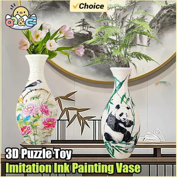 3D puzzle vase panda flower decoration design and production plastic home decoration and flower arrangement home decoration childrens toys a