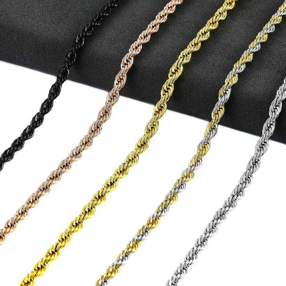Width 2-3-4-5-6mm Twist Rope Chain Necklace Stainless Steel Choker for Women Men Jewelry AccessoriesX240919