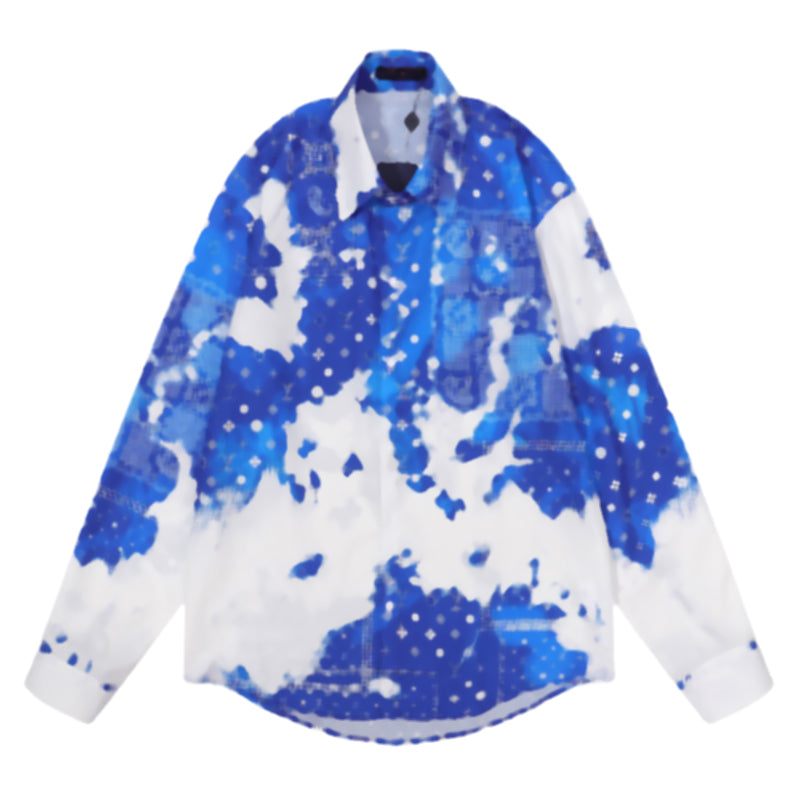 Men Casual Shirts Fashion Hawaii Designer Letter Print Long Sleeved Beach Shirts