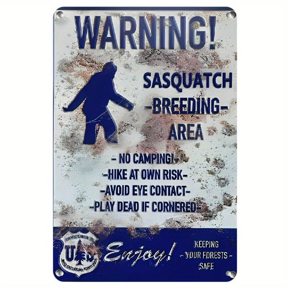 TEMU Hemitong Sasquatch Breeding Area Metal Sign - Vintage Retro Wall Decor, No Camping-hiking Alert, Ideal For Home, Office, Bar, Gym, Wall Decor