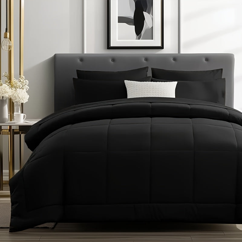 TEMU 5-7pcs Luxurious Checkered Comforter, Soft Microfiber, Breathable, For All , Bedding Set With Down Alternative Comforter, Sheets, Pillowcases &