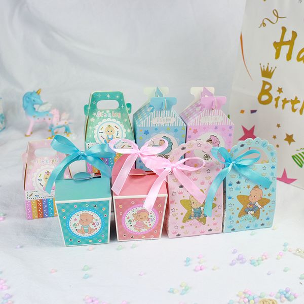 Gift Wrap AVEBIEN Cartoon Boy Girl Bow Baby Baptism Paper Box Children&#039;s Day Alphabet Birthday Party Candy Chocolate boite cadeau 22120