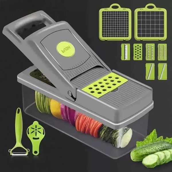 14Pcs Vegetable Cutter Tools Multifunctional Mandoline Slicer Fruit Potato Peeler Carrot Grater Kitchen Accessories Basket Slicer Tool FY374