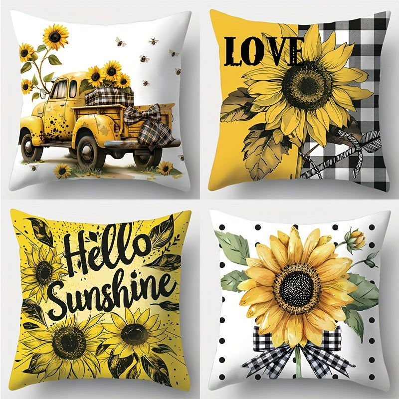 TEMU 4pcs, Yellow Sunflower Pillowcase, 17.72 * 17.72 Inches, Suitable For Home And Outdoor Sofa Decoration, Home Accessories, Living Room Sofa,