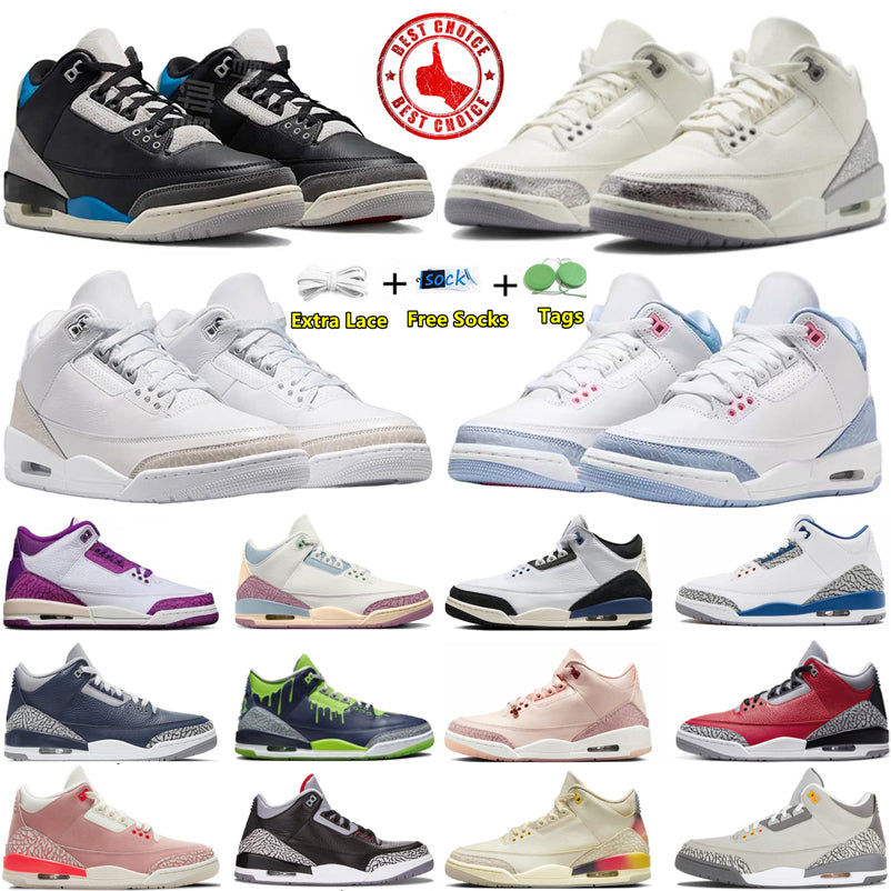 Designer Basketball Shoes 3 3s Sports Sneakers Men Pure Money Cobalt Bliss Black Cat Valentines Day Free Throw Line Metallic Silver For the love UNC