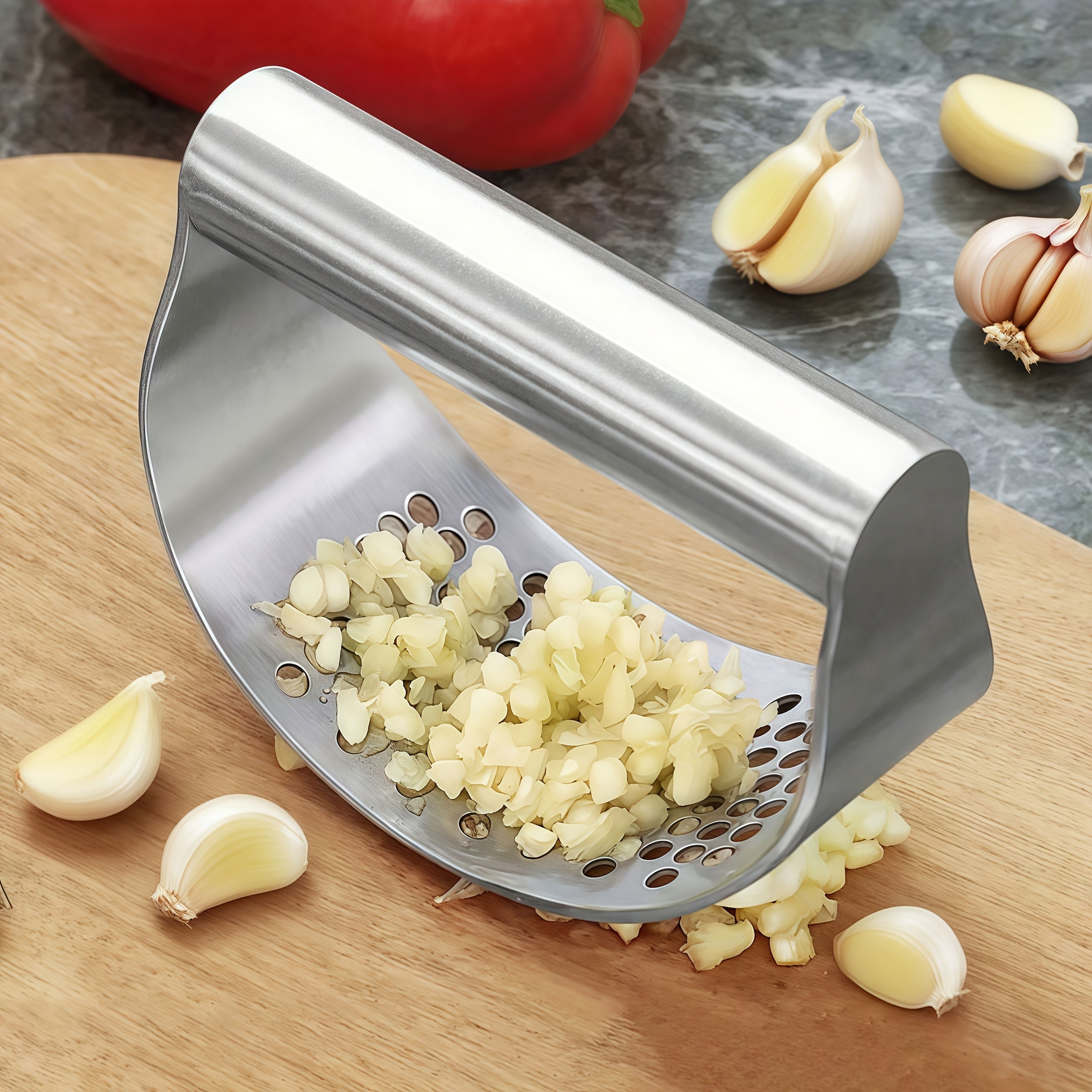 TEMU 1-2pcs Garlic Press Stainless Steel Garlic Crusher Vegetable Cutter Kitchen Vegetable And Fruit Gadgets Stainless Steel Garlic Press Chopping