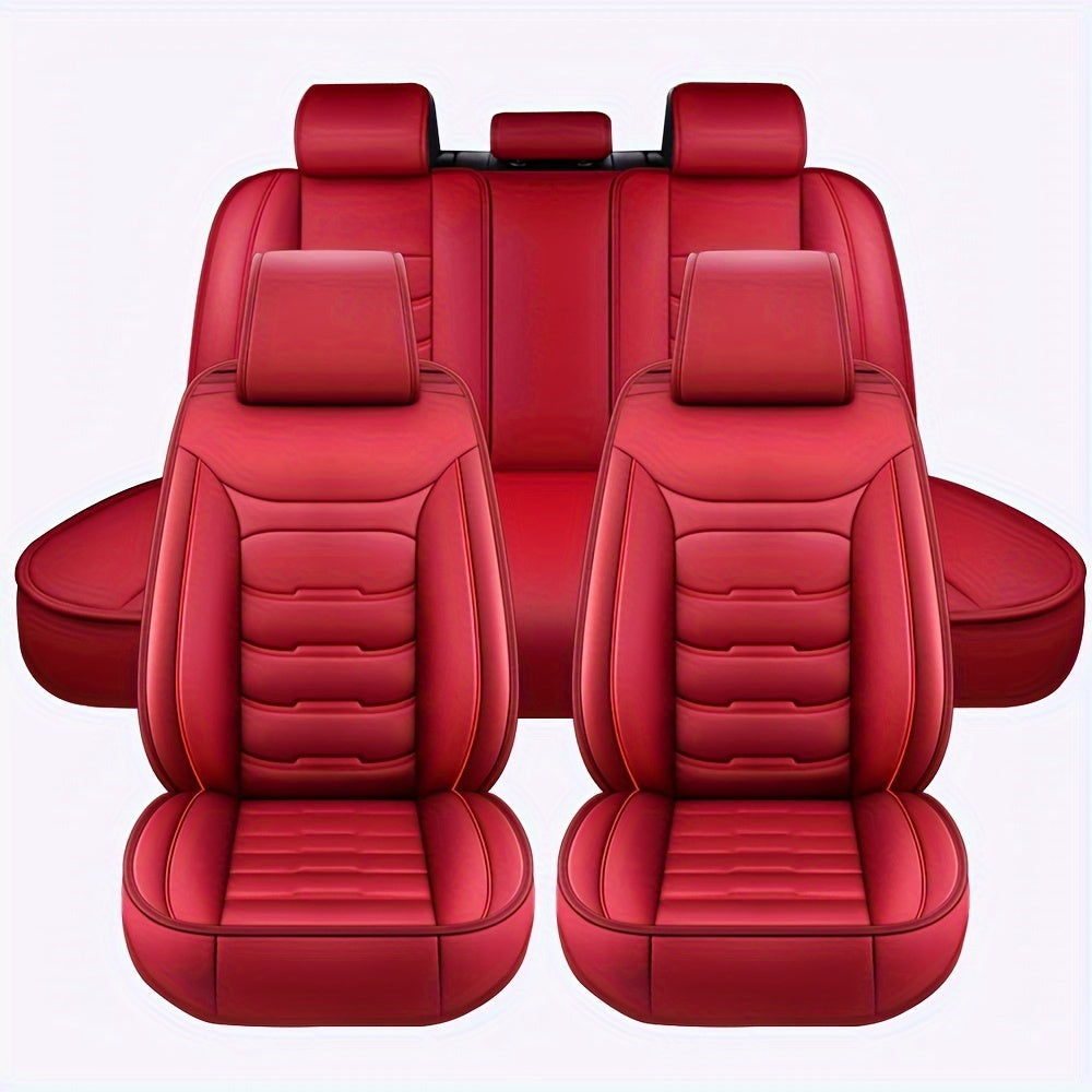 TEMU Red Sporty 5 Seat Full Set Car Seat Covers Waterproof Automotive Leather Seat Cover For 5 Passenger Car, Interior Gifts Decorations, Waterproof