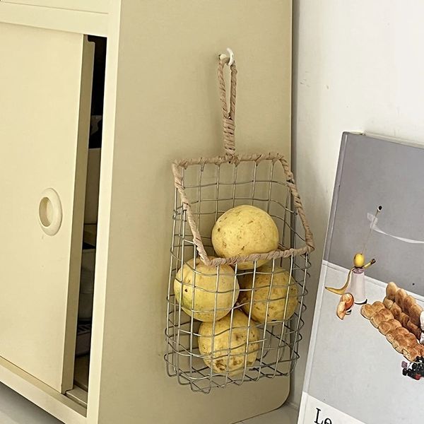 Nordic Hanging Storage Basket Handmade Metal Organizer Kitchen Utensils Small Items Snacks Support Home Decoration Accessories 240902
