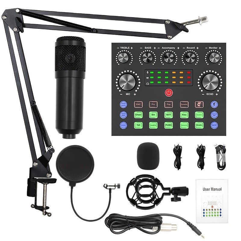 TEMU High-end Professional Podcast Equipment Kit, V8s Audio Interface With Integrated Live Sound Card And , Podcast Wired Microphone, Very Suitable