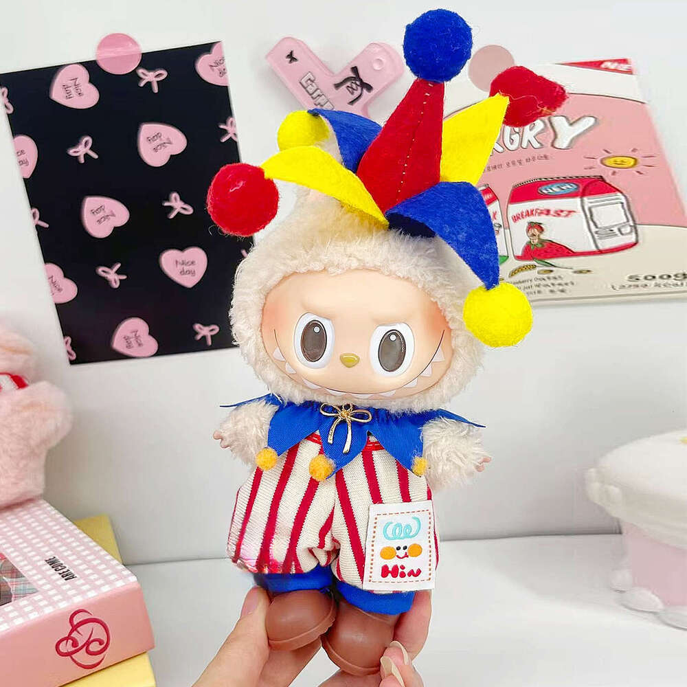 17cm Third Baby Clothes Labubu First and Second Generation Sitting Party Circus Little Elephant Clown Costume