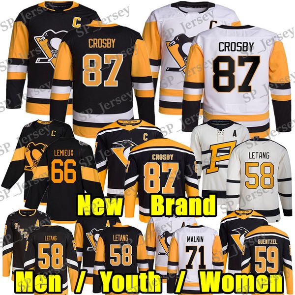 #87 Sidney Crosby New Brand hockey jersey #58 Kris Letang Erik Karlsson Evgeni Malkin Bryan Rust Tristan Jarry Kevin Hayes Yager Cody Glass