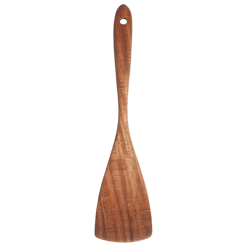 TEMU Premium Acacia Wooden Long Handle Spatula & Ladle - , Flat Bottom And Serving, Durable Wooden Kitchen Utensils For Stirring, Flipping, And
