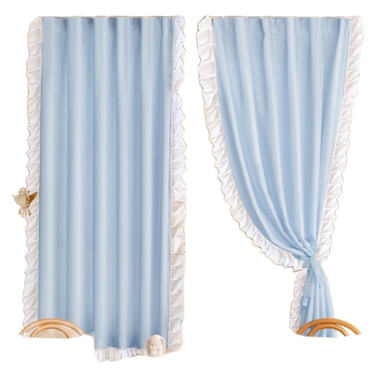 A815 French light luxury retro lace princess style curtain rental house punch-free bedroom living room strong blackout curtain