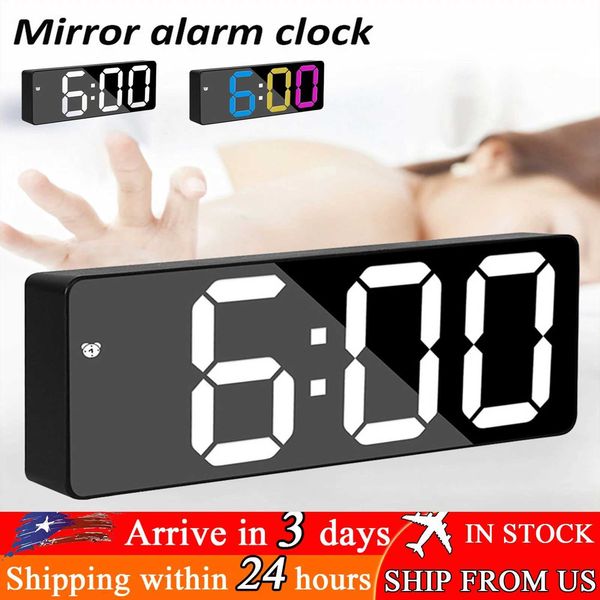 LED Mirror Alarm Clock Smart Digital Alarm Clock Date Temperature Display Voice Control Adjustable Brightness Electronic ClockT250114