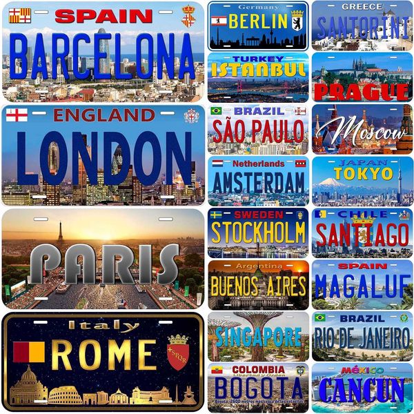 Vintage License Plates for Decoration Tin Signs Vintage Bacelona Pairs London Amsterdan Tags Metal Automotive Sign For Car FrontXJ241120
