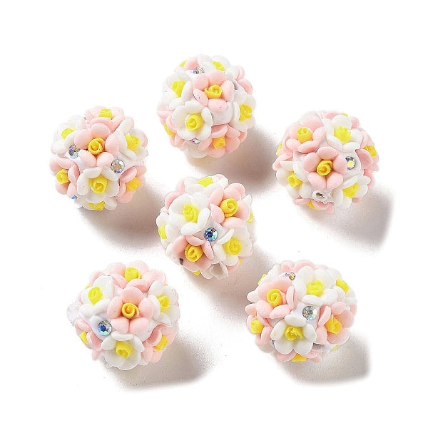 Luminous Polymer Clay Rhinestone Flower Beads
