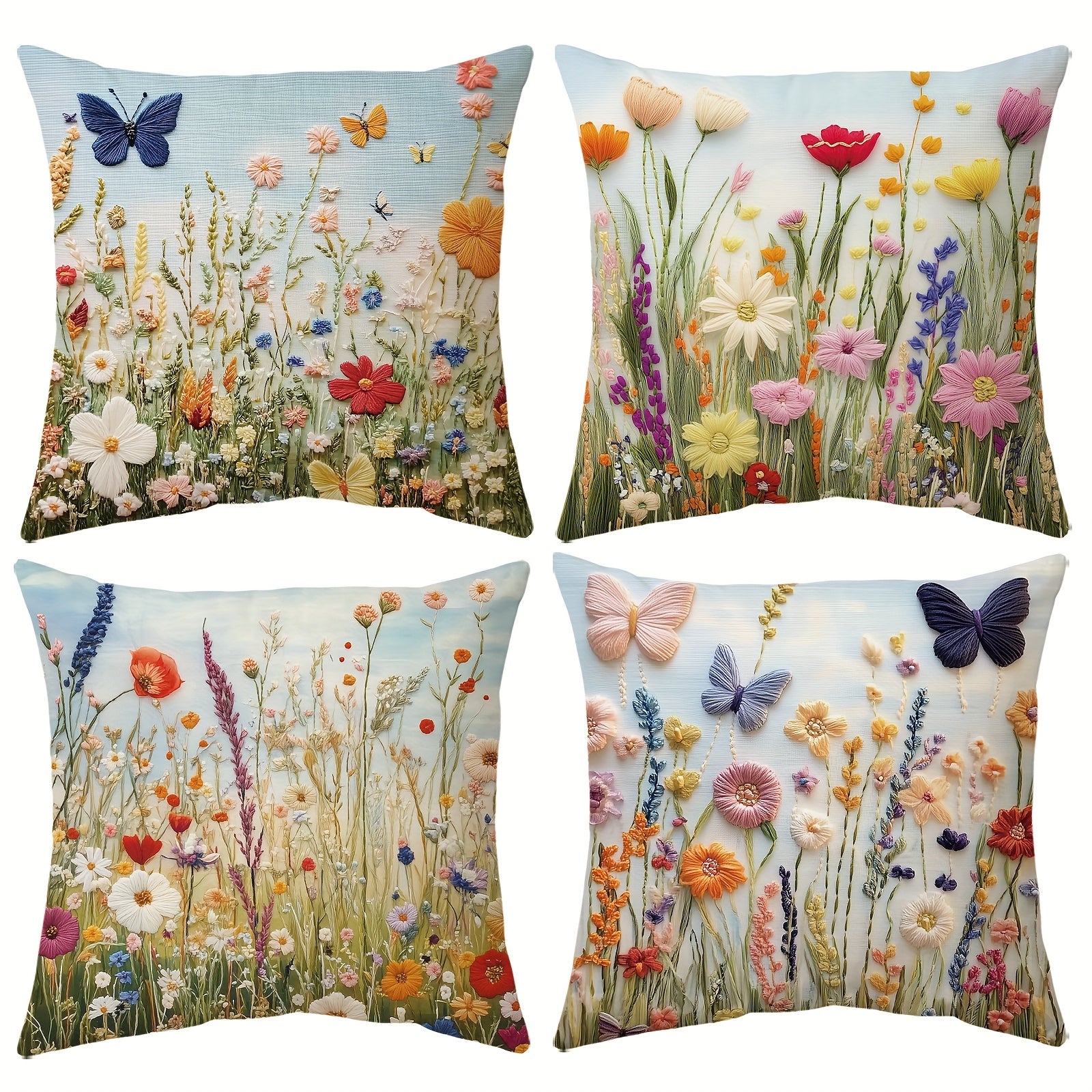 TEMU Set Of 4, Short Plush Floral Throw Pillow Covers, Double Sides Printed Cushion Covers, Rustic Home Decor Pillowcases, 18*18inch, For Farmhouse,