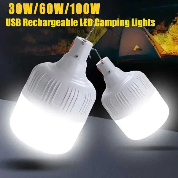 100W Portable Camping Bulb Light USB Rechargeable Emergency Bulb LED High Power Outdoor BBQ Tent Garden With Hook Bulb LightLX241113
