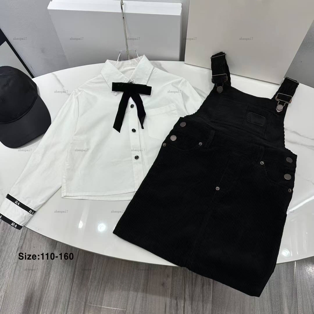 Top girls dress suit baby overskirt kids designer clothes Autumn Long-sleeved Bow tie decoration shirt and skirts A093X03N262