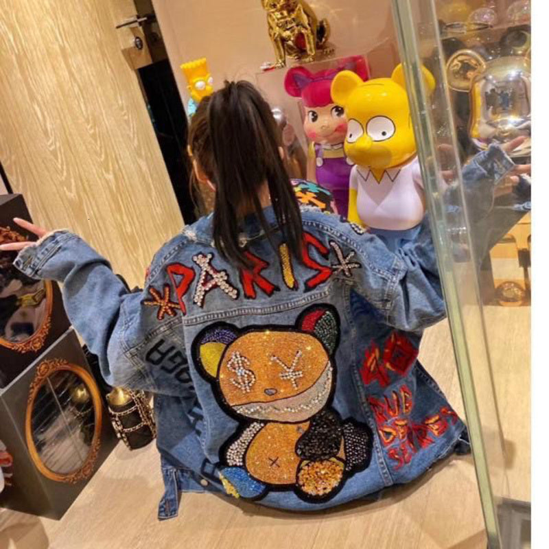 Bear Women Diamond Winter Cartoon Jacket Women Female Outerwear Jeans Coat Thickening Cotton Winter Parkas Women Grils