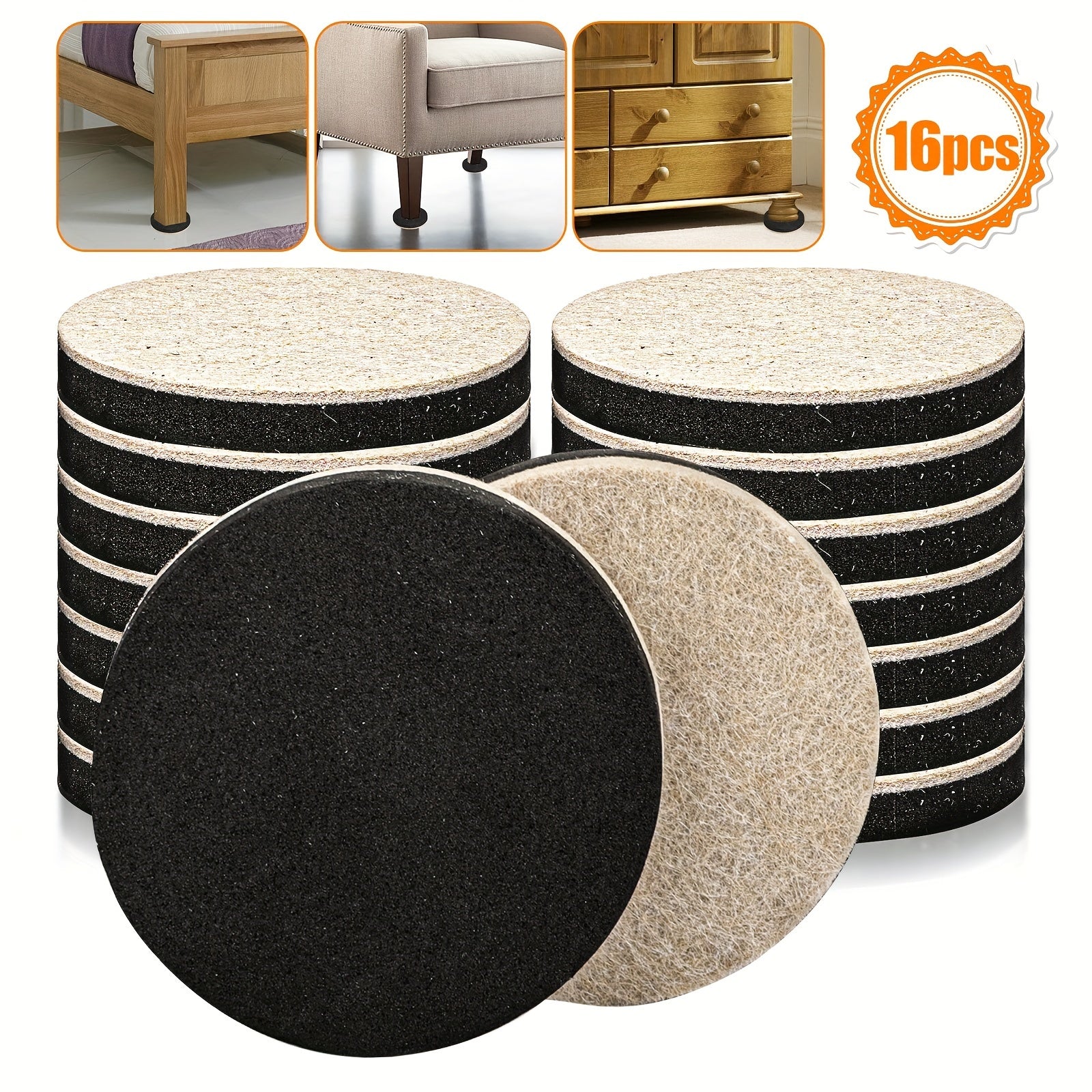 TEMU 16pcs Felt Furniture Pads, Self-adhesive Rubber Floor Protectors, Round, For Hardwood Floors, Chair Legs, Furniture Feet
