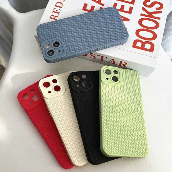 Cell Phone Cases Candy Color Woven Pattern Phone Case For iPhone 13 12 11 14 Pro Max X XR XS Max 7 8 Plus Shockproof Silicone Soft TPU Back
