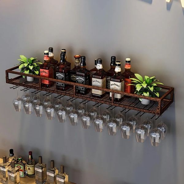 Wine Rack Bar Shelves with Glass Holder Liquor Shelf Mini Wall Storage Bottle Display 241019