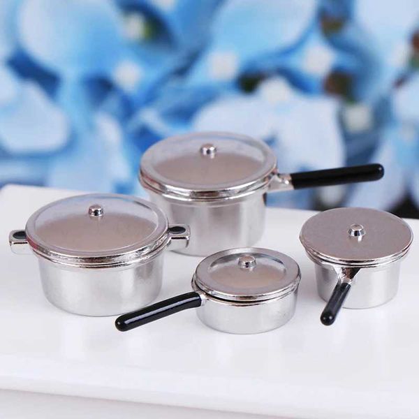 4pcsbolsa 1 12 Dollouse miniature Mini Mini Pot Set Doll House Furnitures Cozinha Pases de Bandencas de Alimentos Conjunto Y240807
