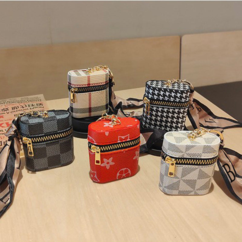 Designer Mini Striped Textured Bucket Bag For Headphone Case Can hold other small items Coin purse with hook