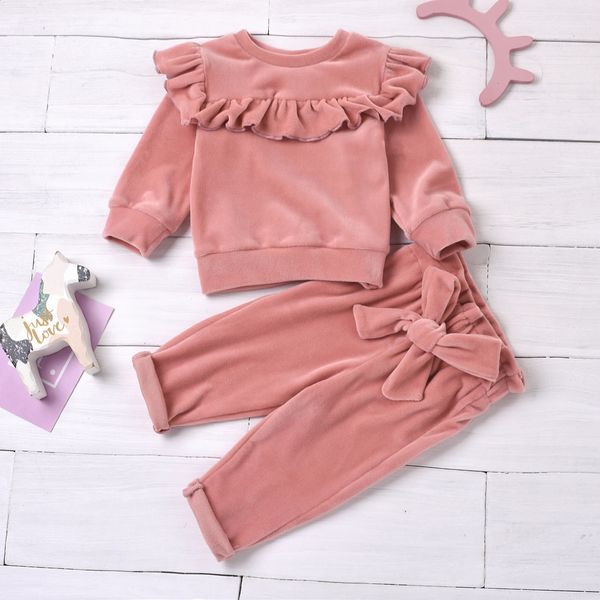 2PCS fall and winter models girls coral fleece warm Baby Sets coral fleece top coral fleece pants warm and comfortable 250206