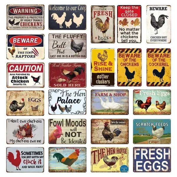 Fresh Eggs Metal Tin Signs Retro Farm Shop Farm Wall Decor Vintage Poster Fluffy Butt Tin Plates Funny Chicken Plaque Wall Decor Y240803