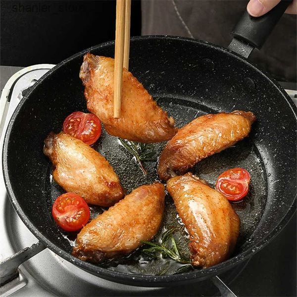 Pans Medical stone non stick frying pan household frying pan oil-free smoke pancake pan deep fried steak gas stove induction cookware cookin