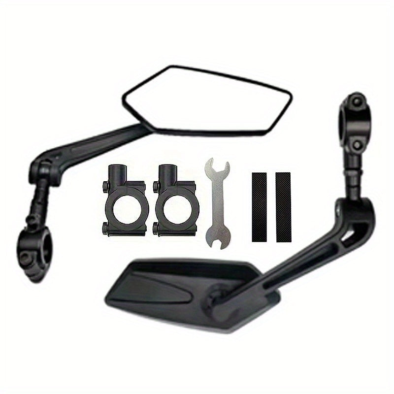 TEMU 1 Pair Adjustable Rotatable Bike Rear View Mirror Reflector - Universal Handlebar Mount For Bicycle, Electric Scooter, Black Design With Clear