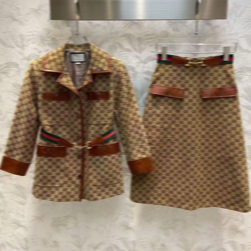 Women&#039;s Full Letter Jacquard Vintage Stand Collar Jacket Patchwork Jacket Skirt Women&#039;s Luxury High Quality Women&#039;s Asian Sizes S-XL