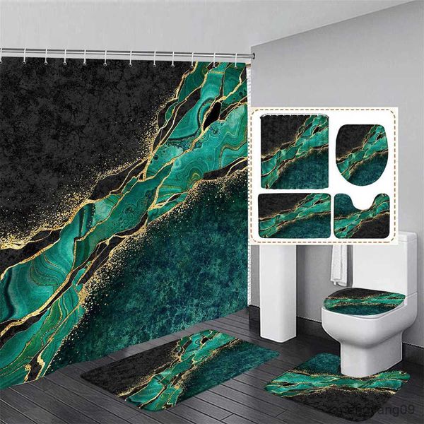Shower Curtains Black White Marble Shower Curtain Set Abstract Art Textured Pattern Modern Bathroom Decor Non-slip Rug Bath Mat Cover R23083