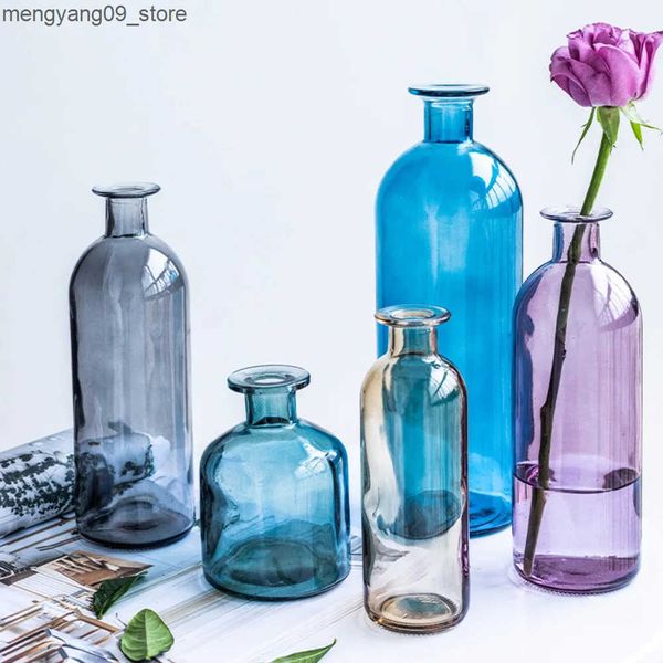 Vases Colored ic Multicolored Glass VasesHydroponic Flower Pot Small Bottles Decoration Nordic Dried Transparent Ornaments J241210