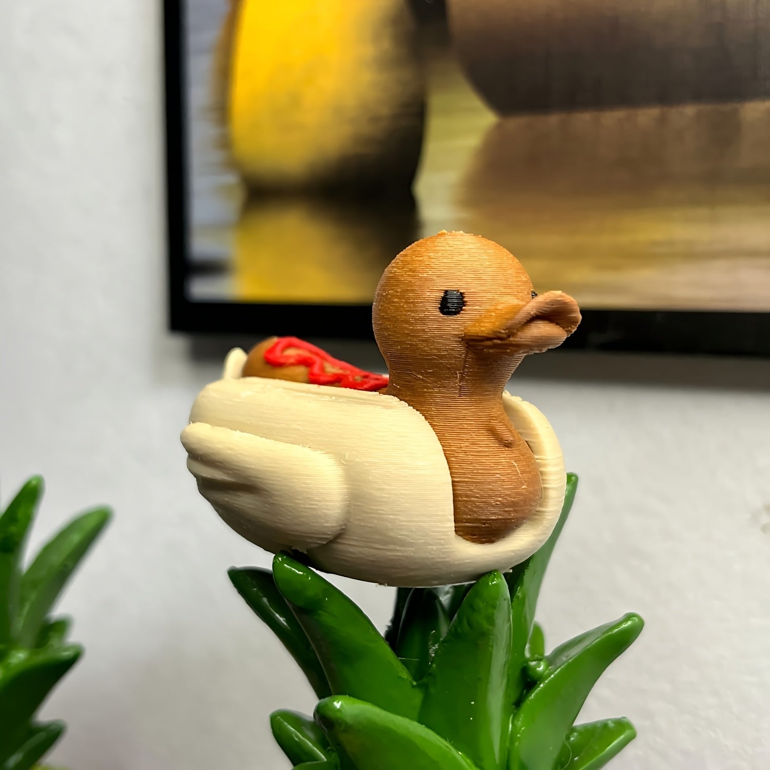 TEMU 1pc 3d Printed Cute Hot Dog Duck Decorative Ornament - Desktop Plastic Ornament, Suitable For Home, Party, Halloween, Thanksgiving, Christmas -