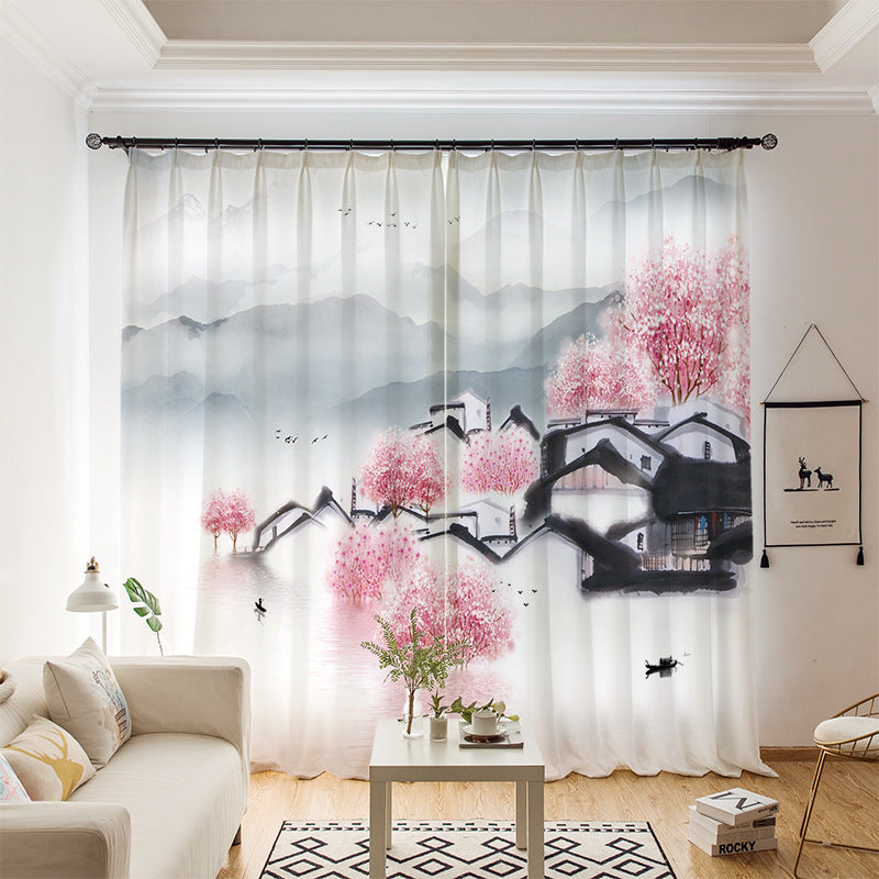 YL-36659 whole house curtain new Chinese style Zen Zen style lotus Buddha hand study tea room living room health blackout window gauze