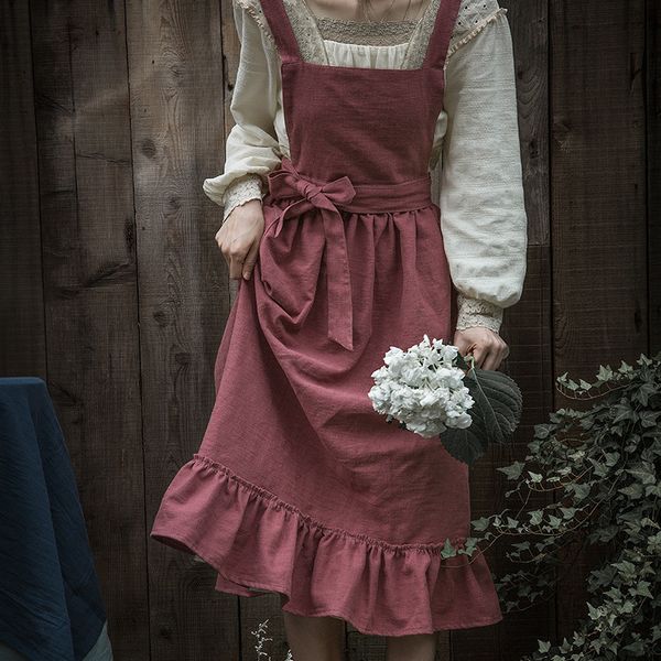 Aprons Lovely Retro Lady&#039;s Aprons for Women Girls Cake Kitchen Fashion Cooking Apron Chic with Pockets for Gift 100% Cotton 230509