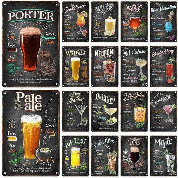 Metal Painting Beer Retro Metal Poster Cocktail Vintage Tin Sign Bar Restaurant Wall Art Decorative Plaque For Modern Home Room Decor Aesthe