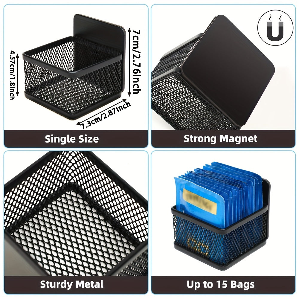 TEMU 1pc Magnetic Tea Bag Holder - Metal Mesh Organizer For Refrigerator, Counter, Or Kitchen Shelf - Non-food Contact Storage Solution